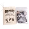 Cloth bag with vintage-style print and a clear resealable pouch holding handcrafted tea bags featuring a birthday cake flavored black tea blend, part of USA Made and Best Sellers collections.