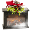 Battery-operated decorative glowing fireplace with realistic flickering firelight, adorned with festive pine sprigs and red berries, ideal for Home & Decor, Holiday Decor, Best Sellers, and Promo Eligible collections.