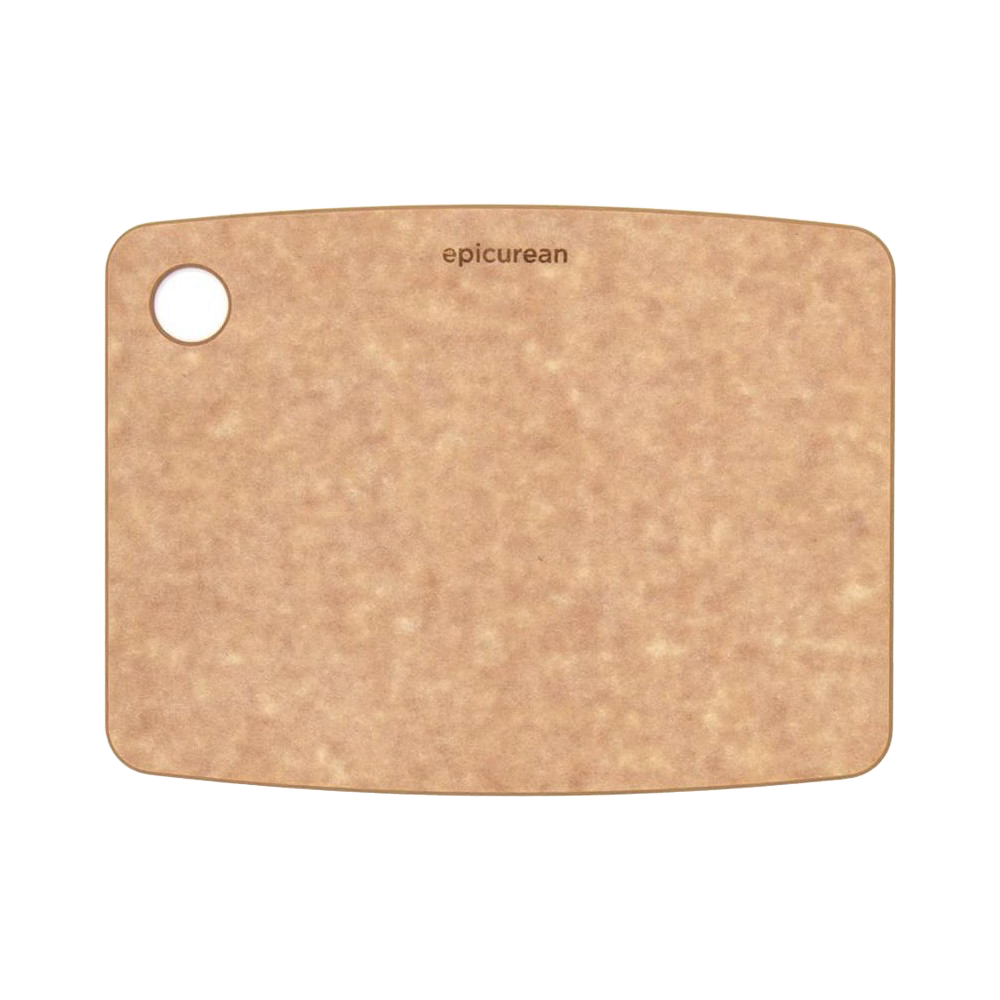 Lightweight pressed paper cutting board with utility hanging hole and subtle Epicurean branding, 1/4 inch thick, dishwasher safe, ideal for Kitchen & Food, Food Prep, Knives and Cutting Boards collections.