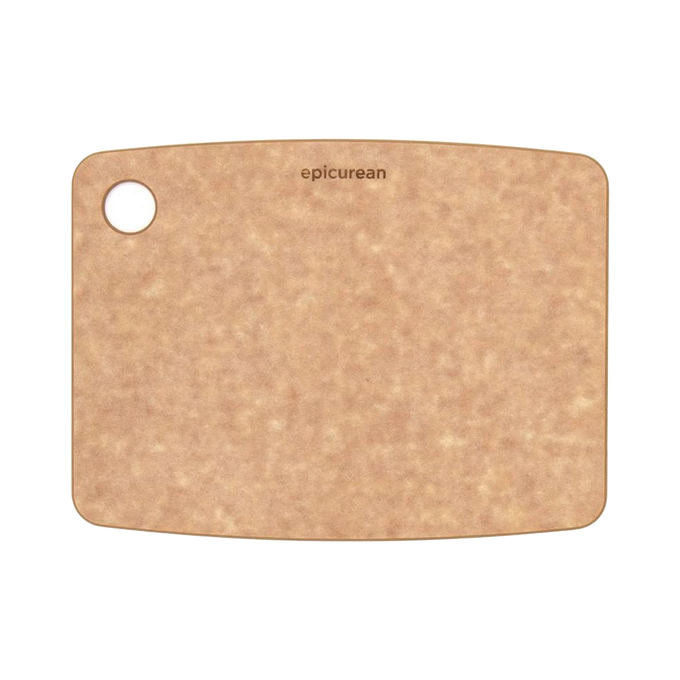 Lightweight pressed paper cutting board with utility hanging hole and subtle Epicurean branding, 1/4 inch thick, dishwasher safe, ideal for Kitchen & Food, Food Prep, Knives and Cutting Boards collections.