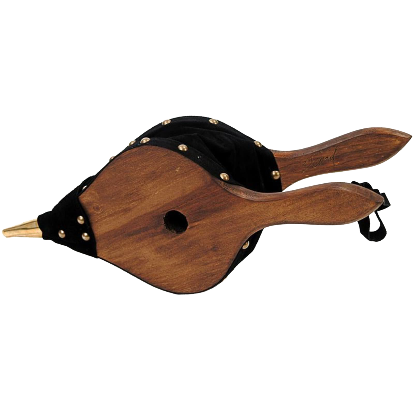 Handcrafted leather bellows with smooth stained pine wood handles and solid brass nozzle, made in USA, perfect for stoves, hearth accessories, and grilling needs.