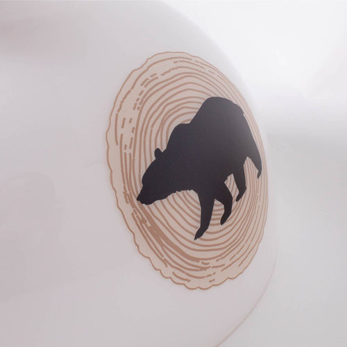 Handcrafted glass lamp shade featuring a 10-inch student style with a black bear silhouette set against a wood grain ring design, part of Lamps & Lighting, Parts and Accessories, Lamp Shades, Best Sellers, and Promo Eligible collections.