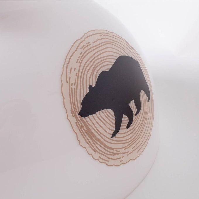 Handcrafted glass lamp shade featuring a 10-inch student style with a black bear silhouette set against a wood grain ring design, part of Lamps & Lighting, Parts and Accessories, Lamp Shades, Best Sellers, and Promo Eligible collections.