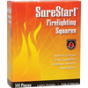 Box of SureStart firelighting squares with bright orange and yellow flames graphic, ideal for grills, fireplaces, stoves, featured in Farm, Garden & Tool and Hearth Accessories collections.