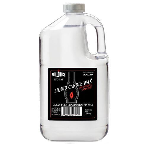 Clear one-gallon plastic container of distilled liquid paraffin wax for oil candles and lamps, featuring a black label with red flame icon, in Lamps & Lighting, Parts and Accessories, Lamp and Lantern Fuel, Best Sellers, and Promo Eligible collections.