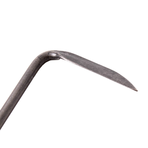 Close-up of a sturdy metal hand weeder blade with a bent design, crafted for precision weed removal in tight garden spaces, featured in Farm, Garden & Tool and Digging and Cultivating collections.