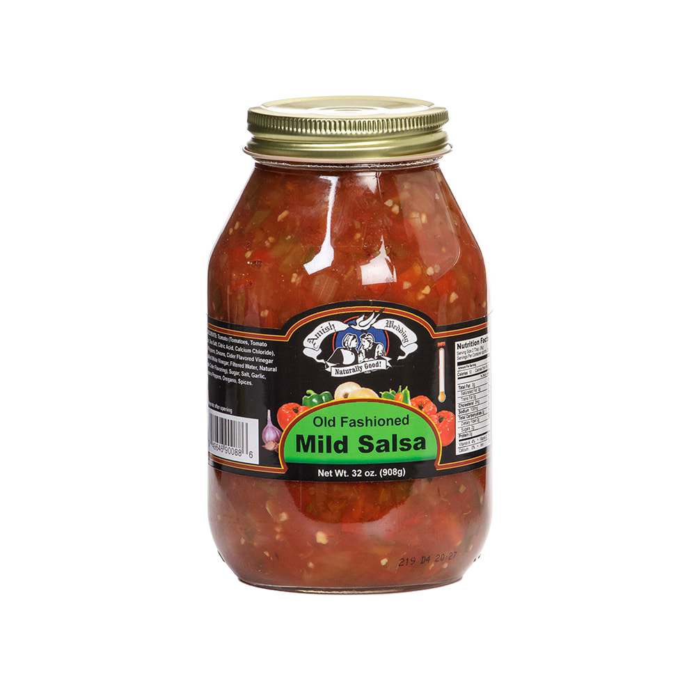 Handcrafted jar of Amish made mild salsa with chunky texture in a large 32 oz size, featuring natural ingredients and made in the USA, ideal for Kitchen & Food, Snacks and Sweets, and Pantry collections.