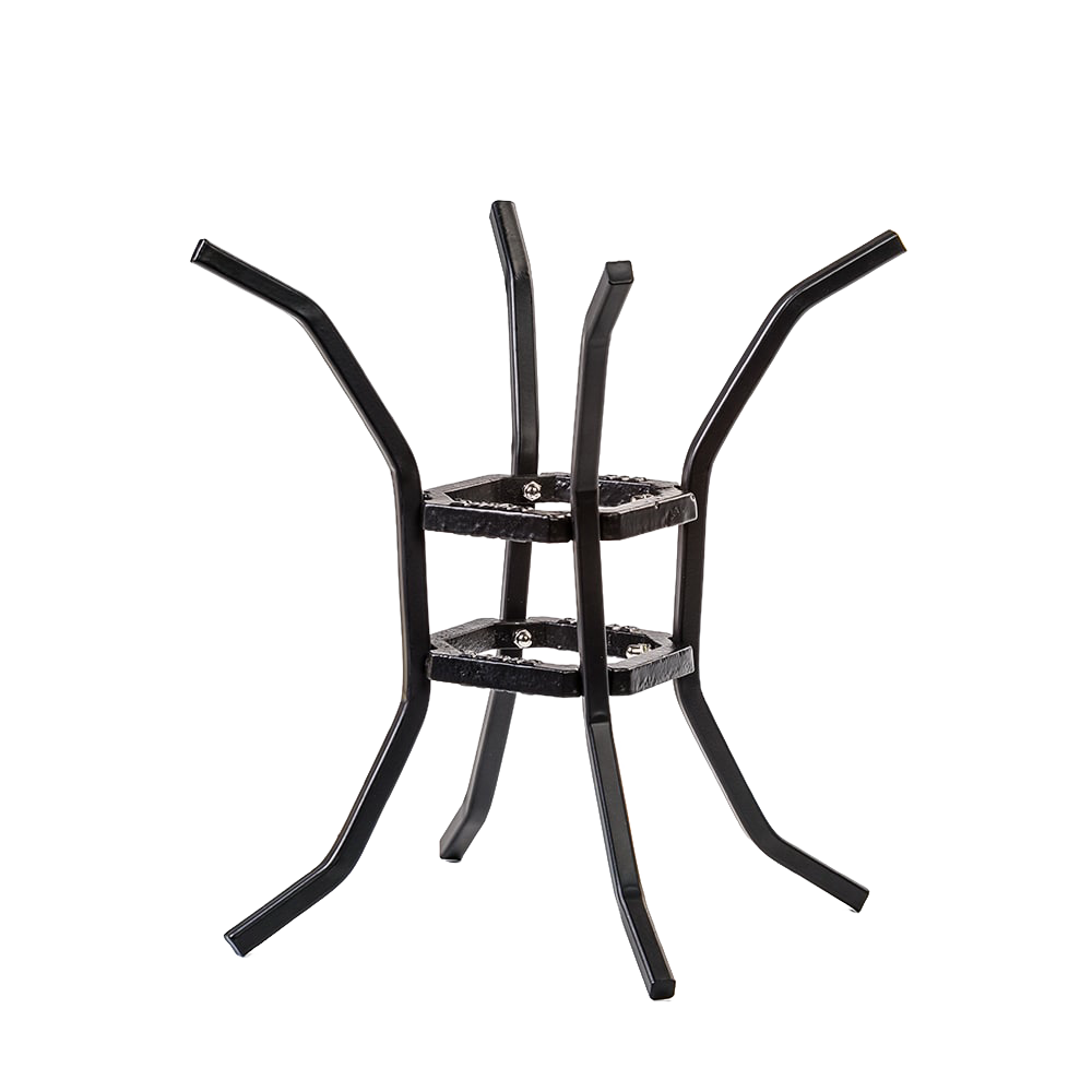 Handcrafted heavy-duty black metal fire and cook stand with sturdy legs and dual tiers, designed for stable cooking over open flames, ideal for Farm, Garden & Tool, Camping, Best Sellers, and Promo Eligible collections.