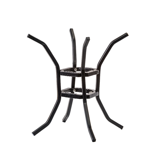 Handcrafted heavy-duty black metal fire and cook stand with sturdy legs and dual tiers, designed for stable cooking over open flames, ideal for Farm, Garden & Tool, Camping, Best Sellers, and Promo Eligible collections.
