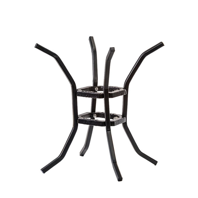 Handcrafted heavy-duty black metal fire and cook stand with sturdy legs and dual tiers, designed for stable cooking over open flames, ideal for Farm, Garden & Tool, Camping, Best Sellers, and Promo Eligible collections.