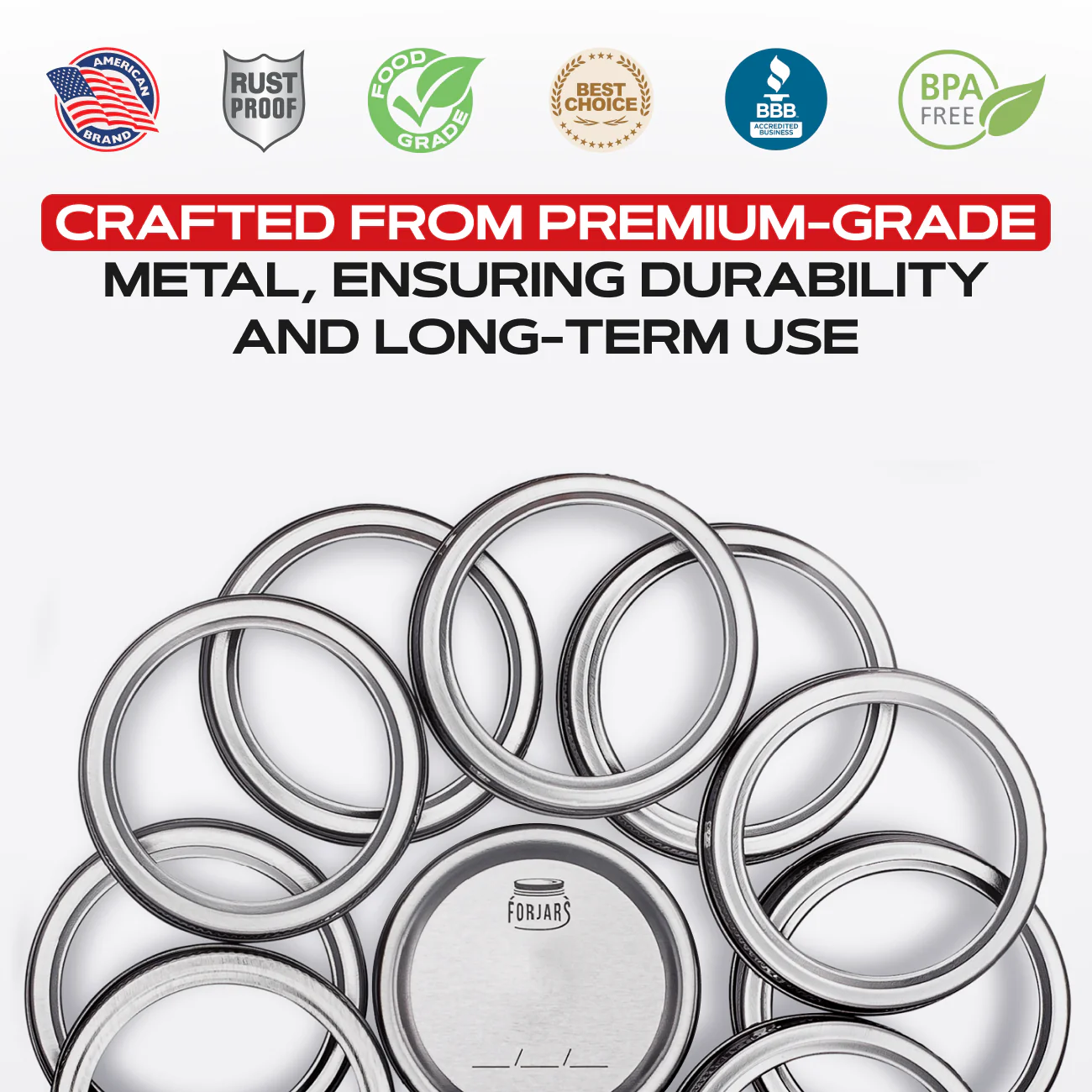 FORJARS Canning Bands for Regular or Wide Mouth Jars (100-Pack)