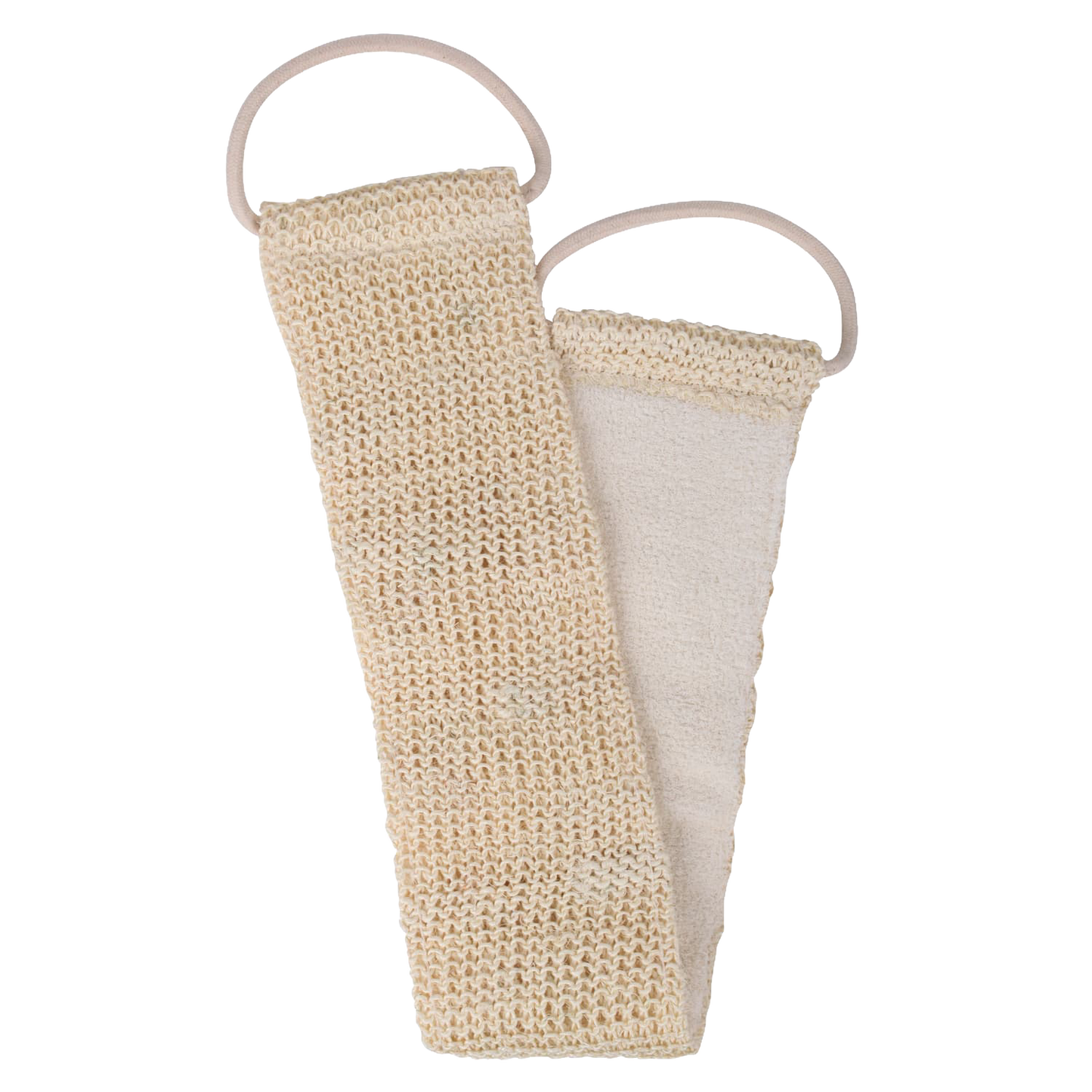 Handcrafted natural massage belt with dual-texture sides and loop handles, designed for exfoliating and invigorating hard-to-reach areas, featured in Health & Wellness and Grooming collections.