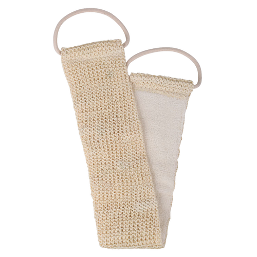 Handcrafted natural massage belt with dual-texture sides and loop handles, designed for exfoliating and invigorating hard-to-reach areas, featured in Health & Wellness and Grooming collections.