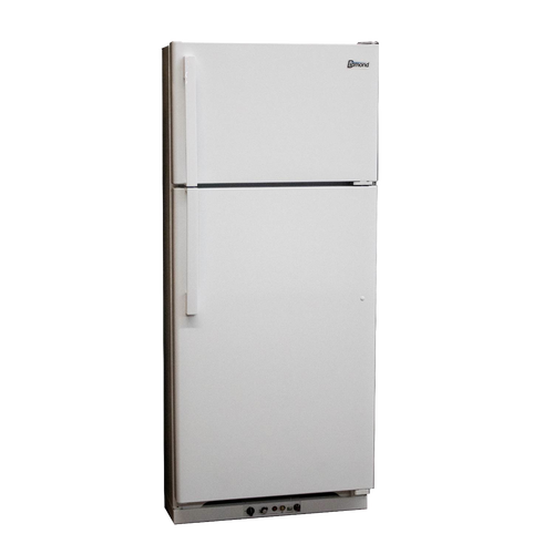 Tall white gas refrigerator with separate freezer compartment and bottom control panel, designed for efficient kitchen use and part of best-selling appliance collections.
