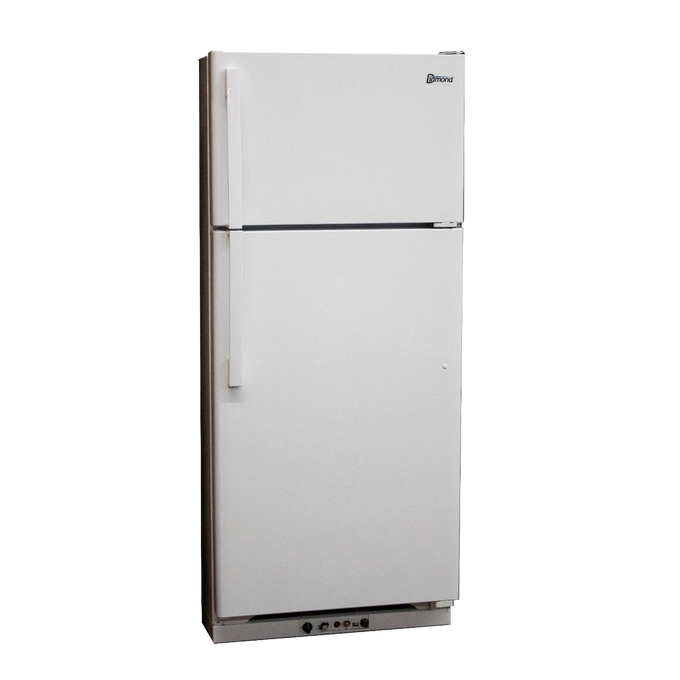 Tall white gas refrigerator with separate freezer compartment and bottom control panel, designed for efficient kitchen use and part of best-selling appliance collections.