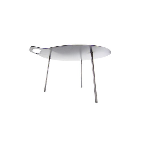 Lightweight steel griddle with three angled legs and integrated handle, designed for stable outdoor cooking, ideal for Farm, Garden & Tool, Camping, Best Sellers, and Promo Eligible collections.