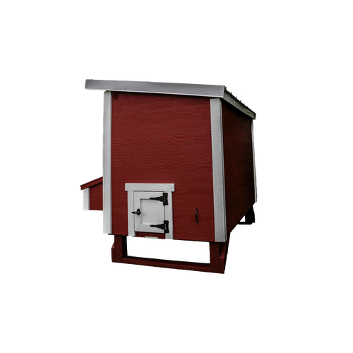 Handcrafted heavy-duty Amish-made chicken coop in red with white trim, featuring a secure access door with sturdy black hinges, designed for Farm, Garden & Tool, Chicken Accessories, USA Made, Amish Made, and Best Sellers collections.