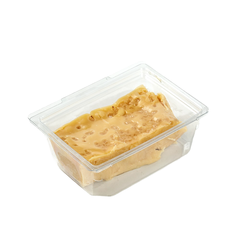 Single handcrafted creamy beige fudge piece with smooth texture and walnut bits, packaged in a clear plastic container, featured in Kitchen & Food, Snacks and Sweets, USA Made, Best Sellers, and Promo Eligible collections.