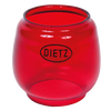 Red replacement glass globe featuring the Dietz logo, designed for lanterns, handcrafted with durable materials, suitable for camping, emergency supplies, and lighting collections.