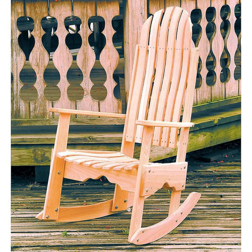 Handcrafted cypress wood rocking chair with slatted back and contoured seat, Amish made in USA, featuring durability for outdoor and indoor furniture, part of Home & Decor and Best Sellers collections.