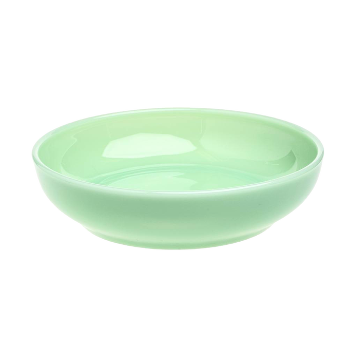 Handcrafted green glass bowl with smooth finish, made in USA, ideal for kitchen and dining use, featured in Kitchen & Food, Dinnerware, and USA Made collections.