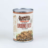 Can of handcrafted fully cooked all natural ground beef with rustic label design, ideal for Kitchen & Food, Food, Meats, Best Sellers, and Promo Eligible collections.