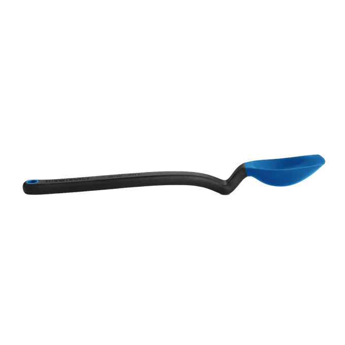 Flexible cooking spoon with a deep blue silicone scoop and black handle, designed for Kitchen & Food, Food Prep, Measuring, Kitchen Gadgets, and Cooking Helpers collections.