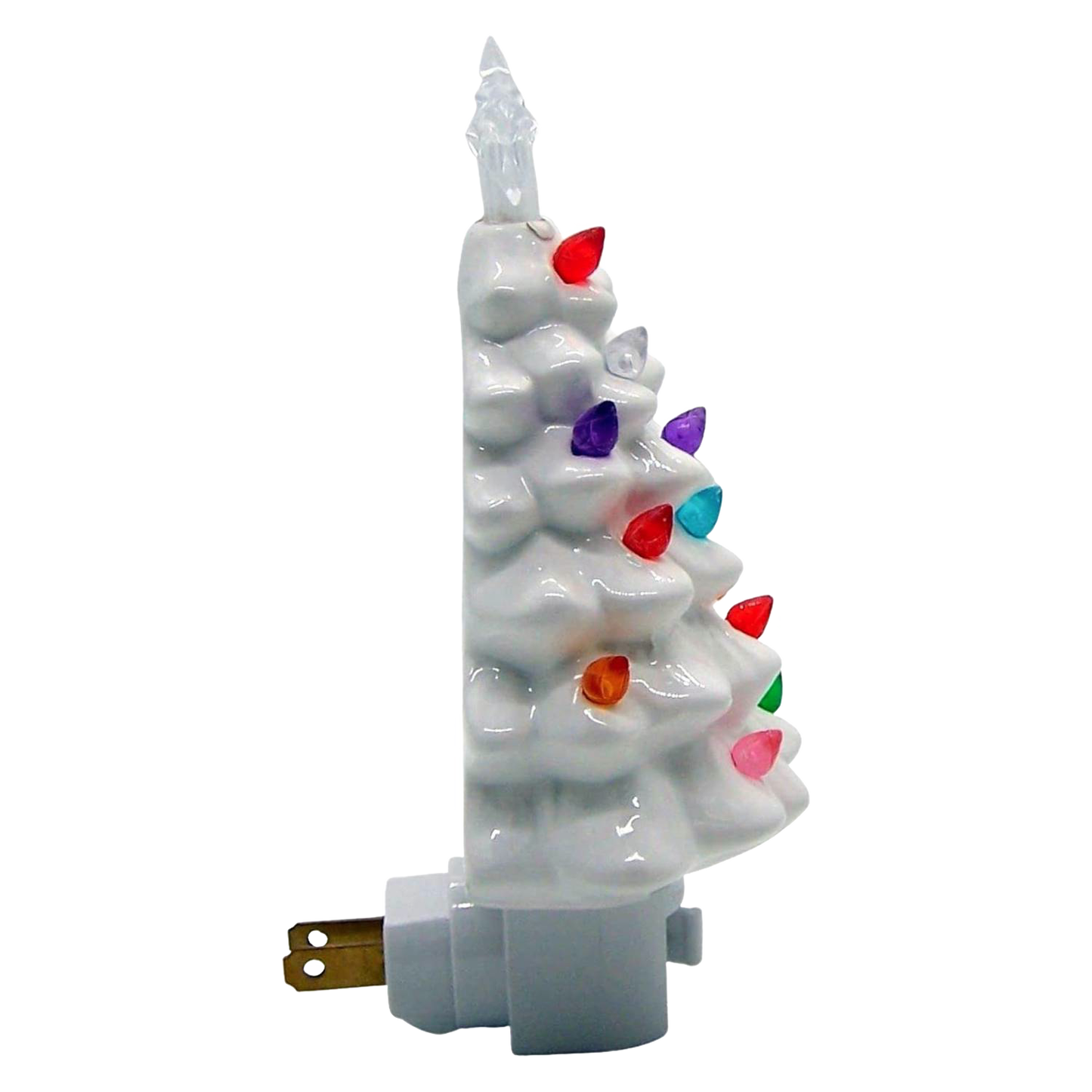 Handcrafted ceramic vintage-style Christmas tree nightlight with colorful bulbs and star topper, perfect for adding festive charm in Home & Decor, Holiday Decor, Best Sellers, and Promo Eligible collections.