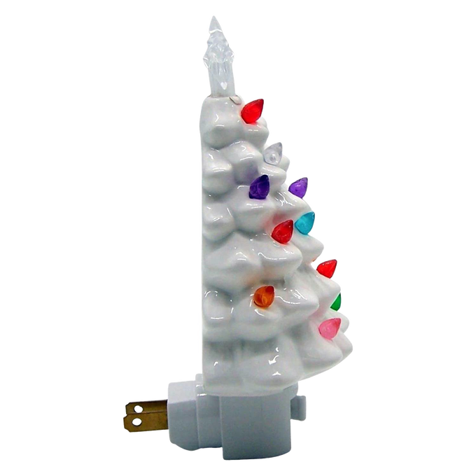 Handcrafted ceramic vintage-style Christmas tree nightlight with colorful bulbs and star topper, perfect for adding festive charm in Home & Decor, Holiday Decor, Best Sellers, and Promo Eligible collections.