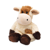 Soft, weighted plush cow in warm cream and brown tones, microwaveable and scented with dried lavender, ideal for health remedies, indoor play, and children's toys collections.