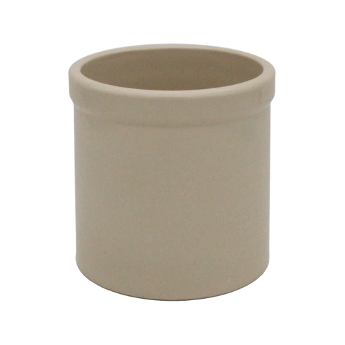 Beige 2-quart stoneware crock with wide mouth and smooth finish, handcrafted for Kitchen & Food and Food Preservation collections including fermenting and pickling.