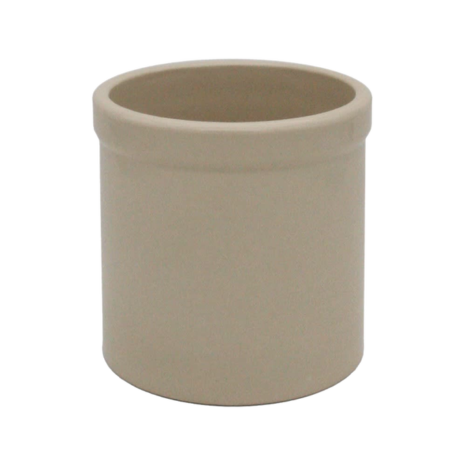Beige 2-quart stoneware crock with wide mouth and smooth finish, handcrafted for Kitchen & Food and Food Preservation collections including fermenting and pickling.