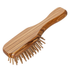 Compact hairbrush with a durable olive wood handle and seven rows of straight hornbeam pins for gentle detangling, handcrafted for Health & Wellness, Grooming, and Best Sellers collections.