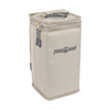 Beige padded nylon carrying case with reinforced inlay and double zipper closures, designed for secure transport of lanterns, ideal for camping and emergency supplies.