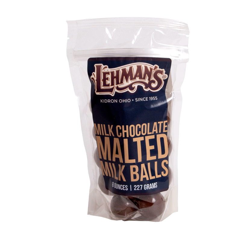 Clear resealable bag of handmade milk chocolate malted milk balls with bold label against a white background, featured in Kitchen & Food, Snacks and Sweets, Candy, USA Made, and Best Sellers collections.