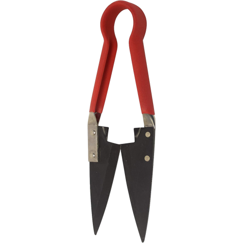 Handcrafted compact topiary shears with carbon steel blades and red handles, designed for precise pruning in tight spaces, ideal for Farm, Garden & Tool and Lawncare collections.