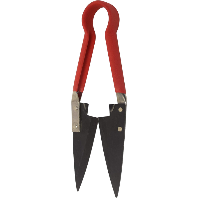 Handcrafted compact topiary shears with carbon steel blades and red handles, designed for precise pruning in tight spaces, ideal for Farm, Garden & Tool and Lawncare collections.