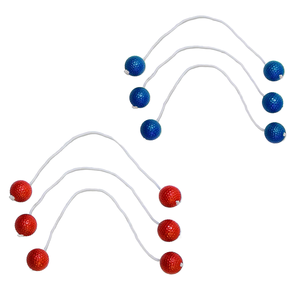 Set of six handcrafted golf ball bolas with durable white cords in blue and red, designed for outdoor lawn games in Toys, Books & Games, Lawn Games, Best Sellers, and Promo Eligible collections.