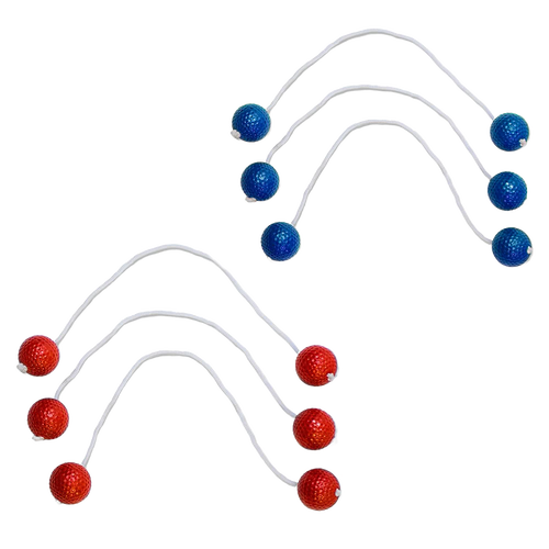 Set of six handcrafted golf ball bolas with durable white cords in blue and red, designed for outdoor lawn games in Toys, Books & Games, Lawn Games, Best Sellers, and Promo Eligible collections.