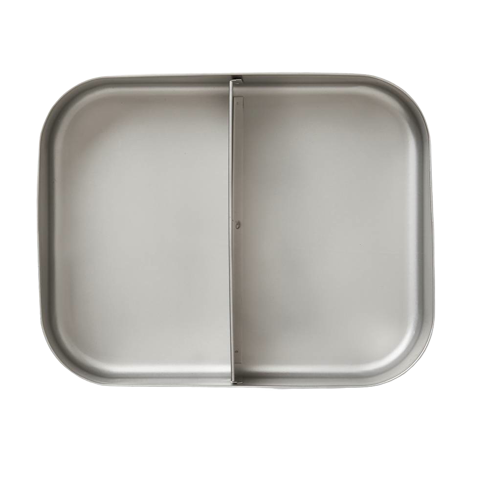 Stainless steel snack container with two compartments separated by a divider, designed for durable use in Kitchen & Food, Storage and Serving, Best Sellers, and Promo Eligible collections.