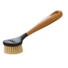 Cleaning brush with stiff nylon bristles and ergonomic rubberwood handle featuring a rounded head for scrubbing cast iron cookware, ideal for Kitchen & Food, Cookware, Cast Iron, Best Sellers, and Promo Eligible collections.