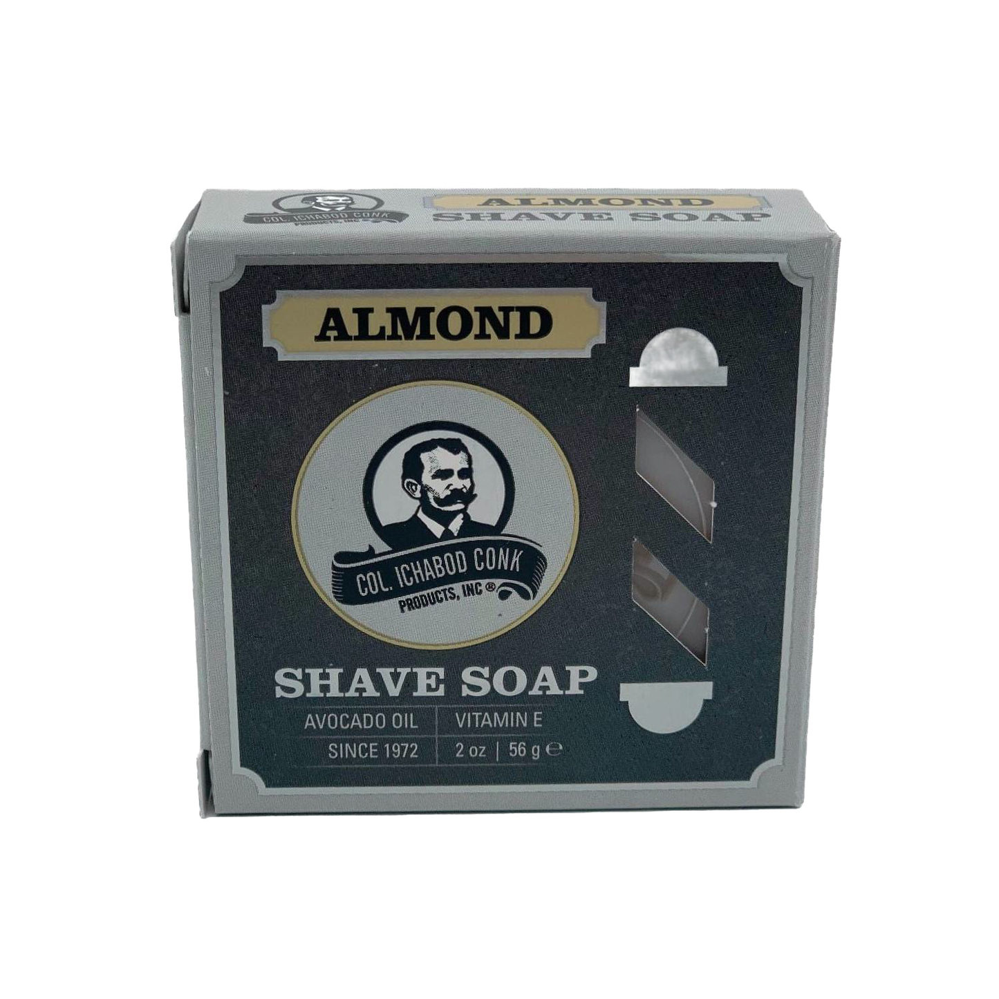 Small almond-scented shaving soap made in USA with avocado oil and vitamin E, packaged for grooming and personal hygiene in Health & Wellness and Best Sellers collections.