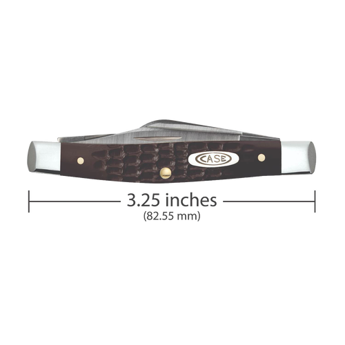 Handcrafted traditional small stockman pocket knife with brown synthetic handle and polished bolsters, made in USA, featured in Farm, Garden & Tool and Knives & Axes collections.