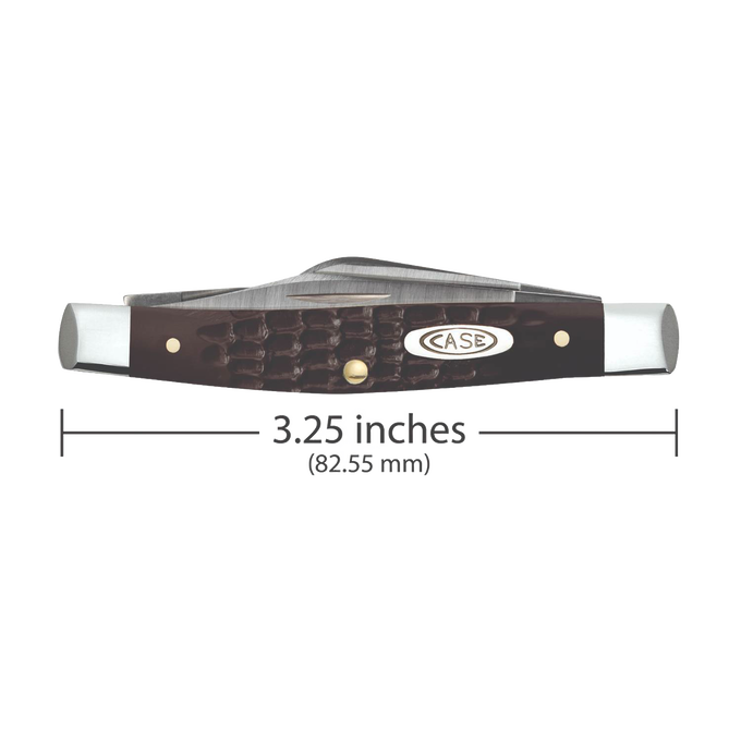 Handcrafted traditional small stockman pocket knife with brown synthetic handle and polished bolsters, made in USA, featured in Farm, Garden & Tool and Knives & Axes collections.