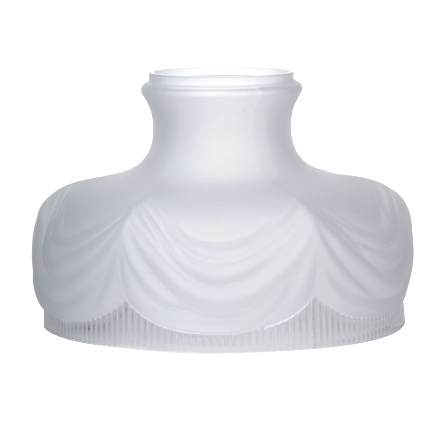 Frosted glass lantern shade with a draped scallop design, crafted for vintage kerosene lamps, perfect for lamps & lighting, emergency supplies, and parts collections.