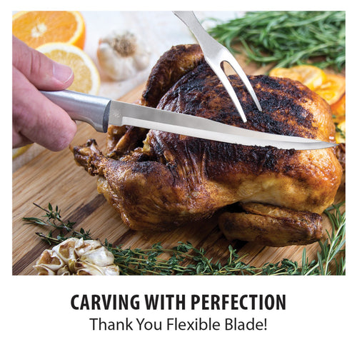Handcrafted Rada carving and boning knife with solid satin-finished recycled aluminum handle and high carbon surgical-quality steel blade, perfect for Farm, Garden & Tool and Kitchen & Food collections.