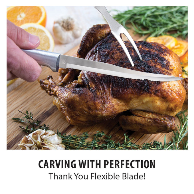 Handcrafted Rada carving and boning knife with solid satin-finished recycled aluminum handle and high carbon surgical-quality steel blade, perfect for Farm, Garden & Tool and Kitchen & Food collections.