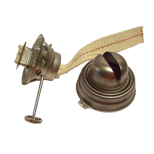 Metal oil lantern burner with wick, designed for use in camping, emergency supplies, and outdoor lighting, part of lamp burners and collars in best sellers and promo collections.