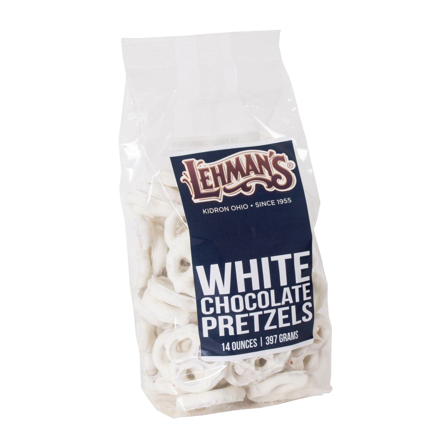 Clear resealable bag of handcrafted white chocolate covered pretzels, a USA made snack perfect for Kitchen & Food, Food, Snacks and Sweets, Candy, Best Sellers, and Promo Eligible collections.