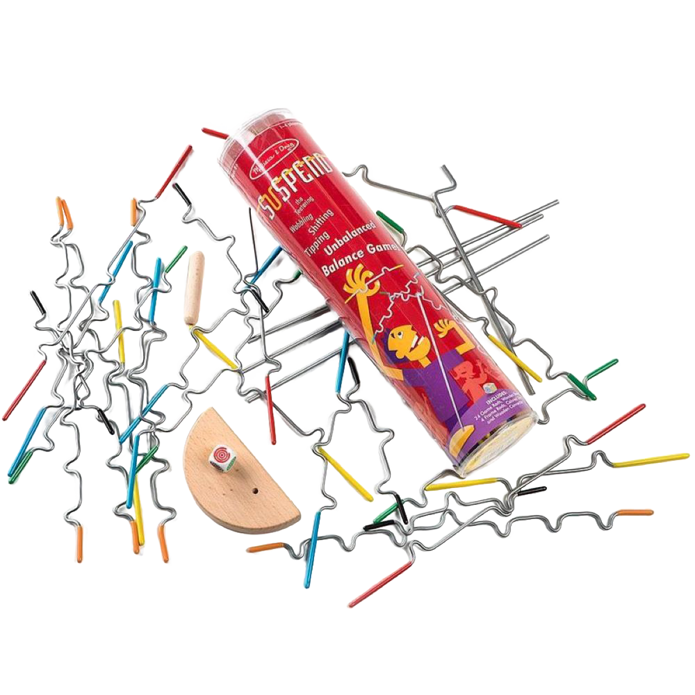 Handcrafted balance game featuring metal wire pieces with colorful wooden ends and a wooden base, perfect for Toys, Children's Toys, Games and Puzzles, and Best Sellers collections.